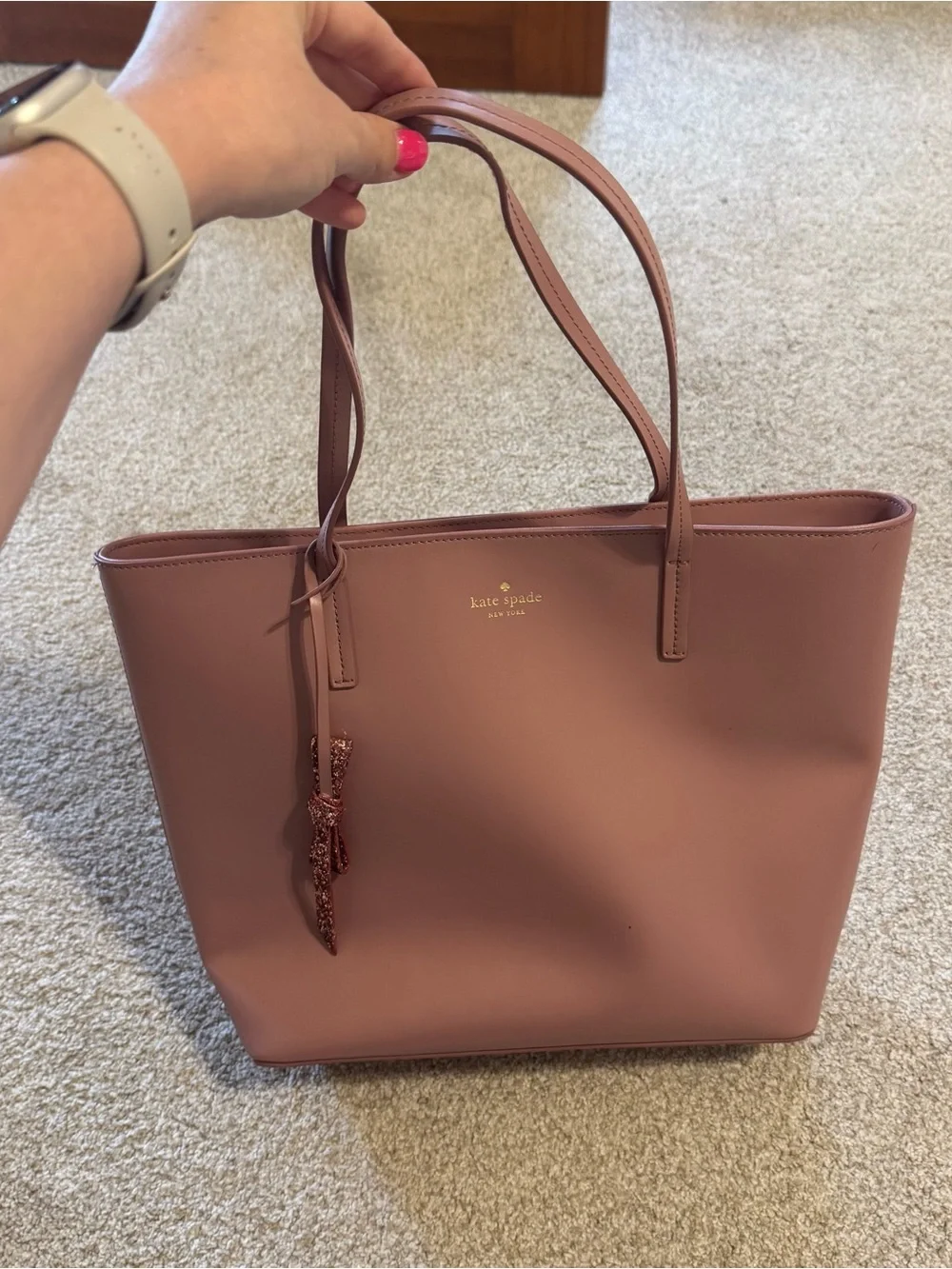 kate spade Rose Pink Leather Tote with Glitter Bow Charm